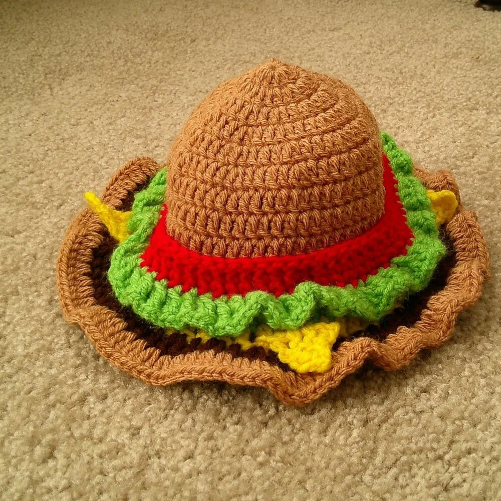 Handmade Crochet Ruffled Hamburger Hat Multicolor Girls